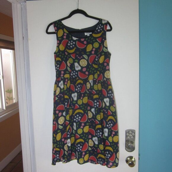 Tulip B Sleeveless Dress Size ML Cotton Blend Summer Fruit Print Blue Zip Shift - Picture 5 of 12